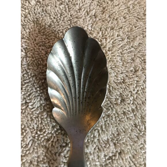 Brazil Silver Sugar Serving Spoon Shell Pattern Mono F Tarnished Needs Polish - Picture 3 of 5